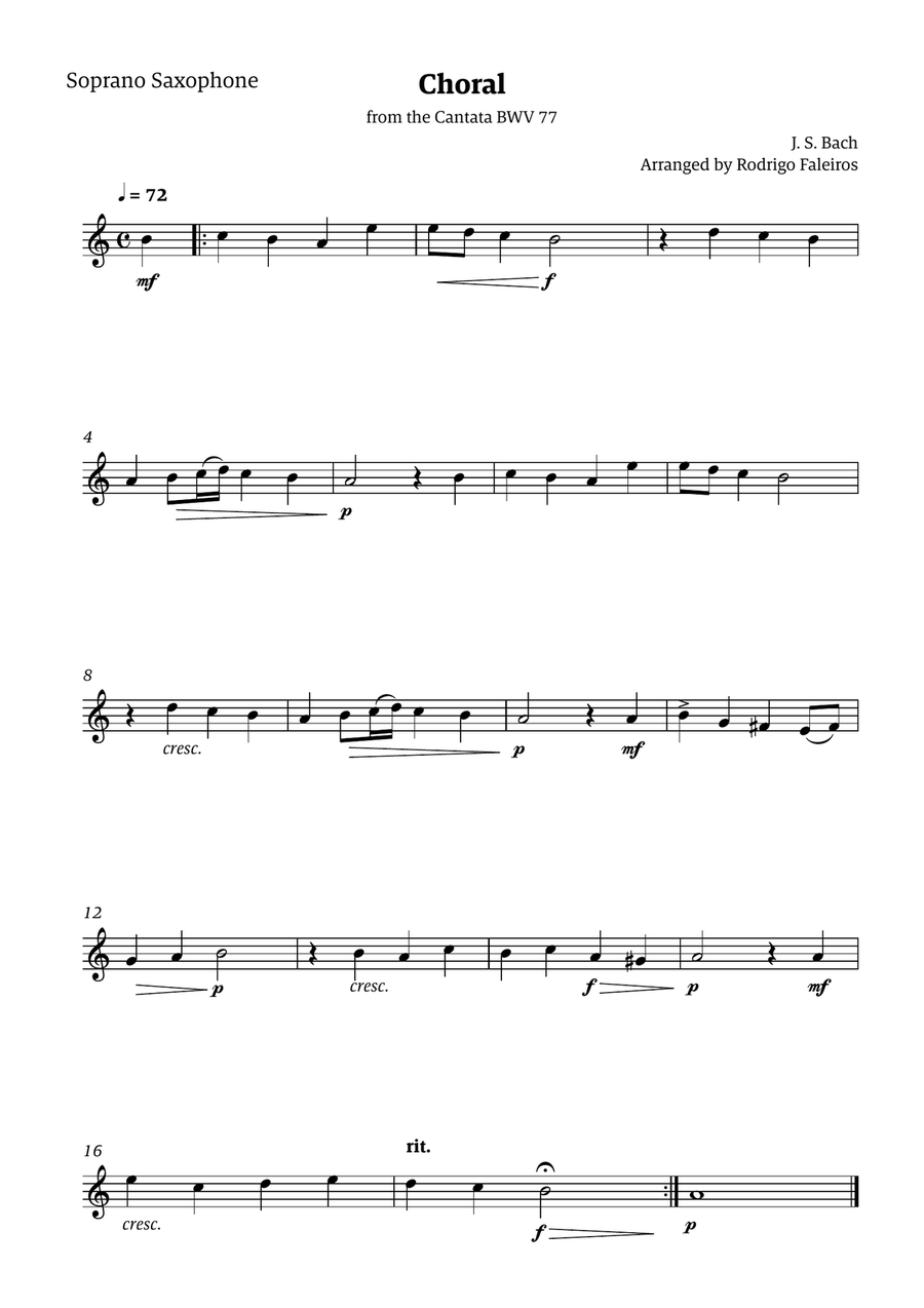 Choral from the Cantata BWV 77 (for Saxophone Quartet with Piano accompaniment) Chamber Music scores gallery preview page 4