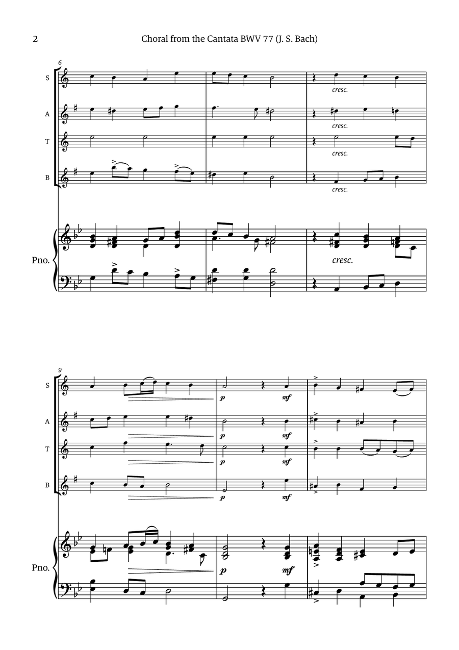 Choral from the Cantata BWV 77 (for Saxophone Quartet with Piano accompaniment) Chamber Music scores gallery preview page 2