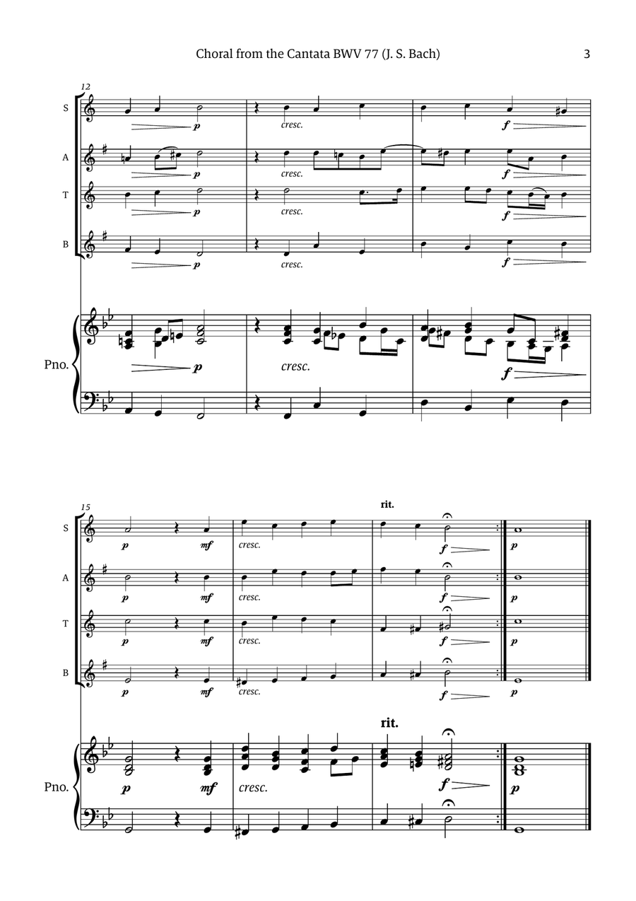 Choral from the Cantata BWV 77 (for Saxophone Quartet with Piano accompaniment) Chamber Music scores gallery preview page 3