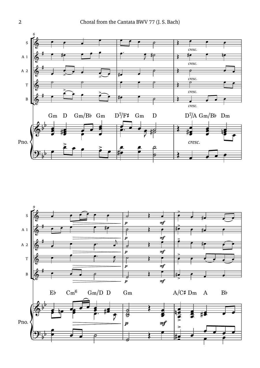 Choral from the Cantata BWV 77 (for Saxophone Quintet with Piano accompaniment) Saxophone Quintet scores gallery preview page 2