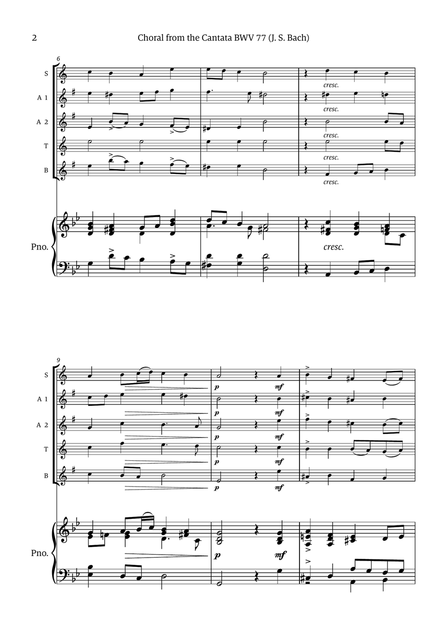 Choral from the Cantata BWV 77 (for Saxophone Quintet with Piano accompaniment) Saxophone Quintet scores gallery preview page 2