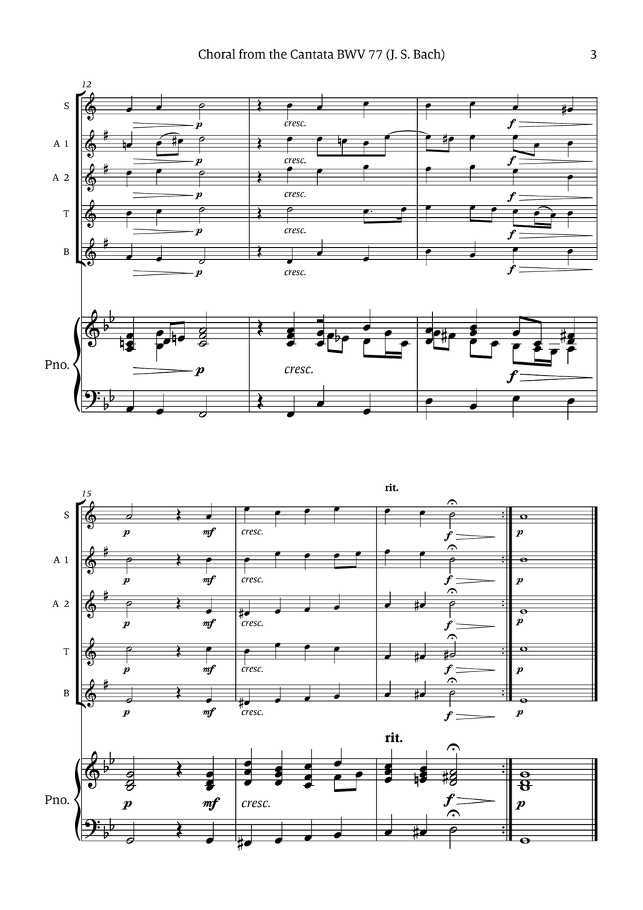 Choral from the Cantata BWV 77 (for Saxophone Quintet with Piano accompaniment) Saxophone Quintet scores gallery preview page 3