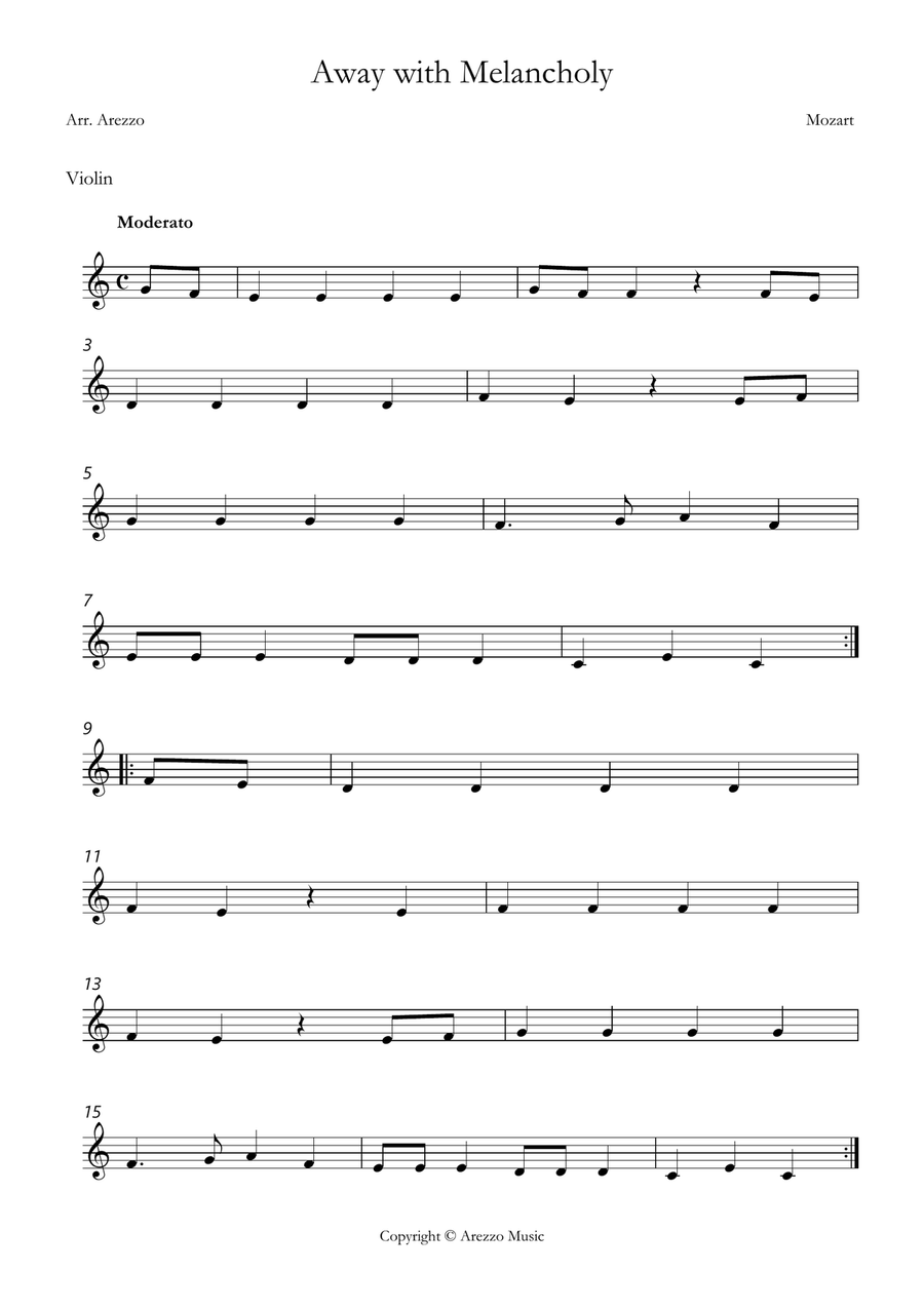 Mozart away with melancholy easy violin and cello sheet music String Duet scores gallery preview page 2