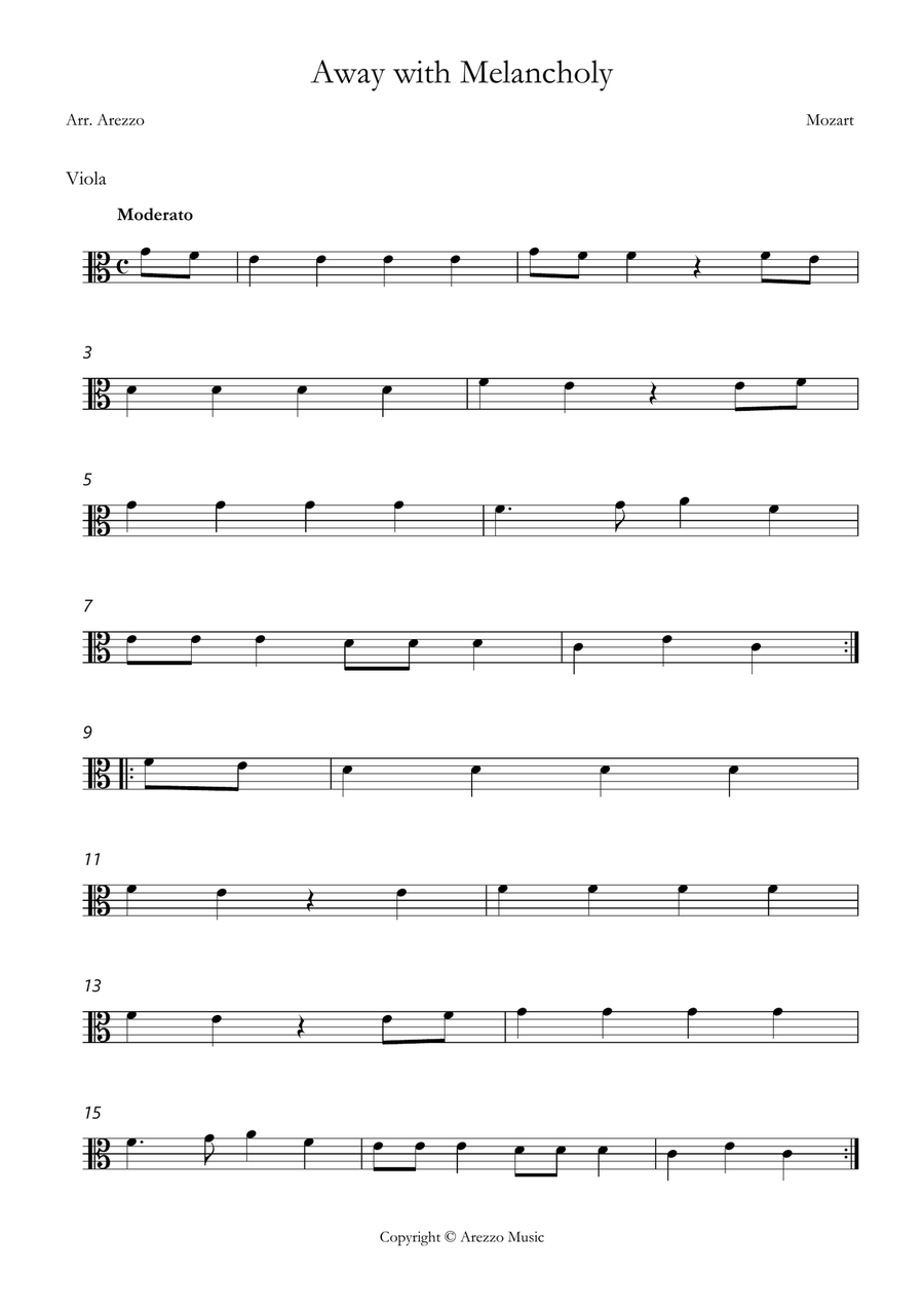 Mozart away with melancholy easy Viola and Cello sheet music String Duet scores gallery preview page 2