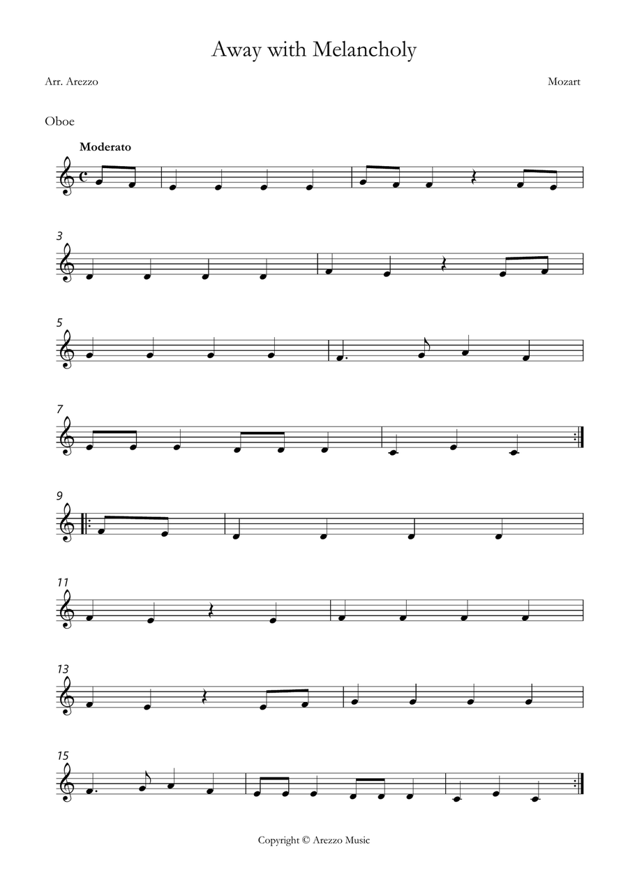 Mozart away with melancholy easy Oboe and Cello sheet music Trumpet Duet scores gallery preview page 2