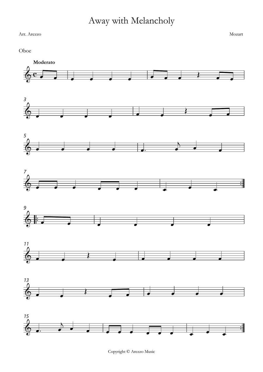 Mozart away with melancholy easy Oboe and Bassoon sheet music Woodwind Duet scores gallery preview page 2