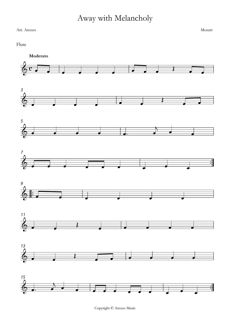 Mozart away with melancholy easy Flute and Cello sheet music Chamber Music scores gallery preview page 2