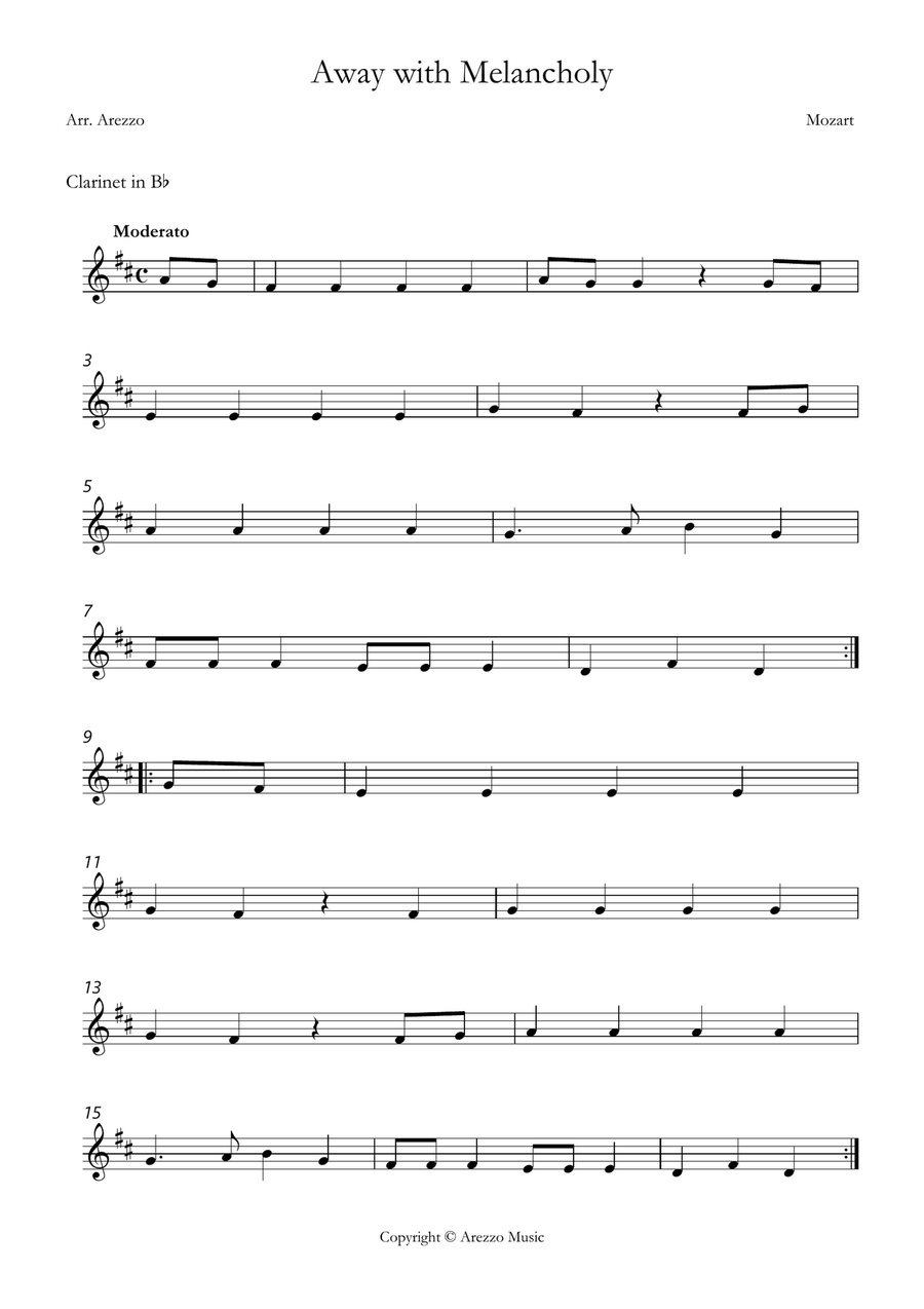 Mozart away with melancholy easy Clarinet and Cello sheet music Chamber Music scores gallery preview page 2