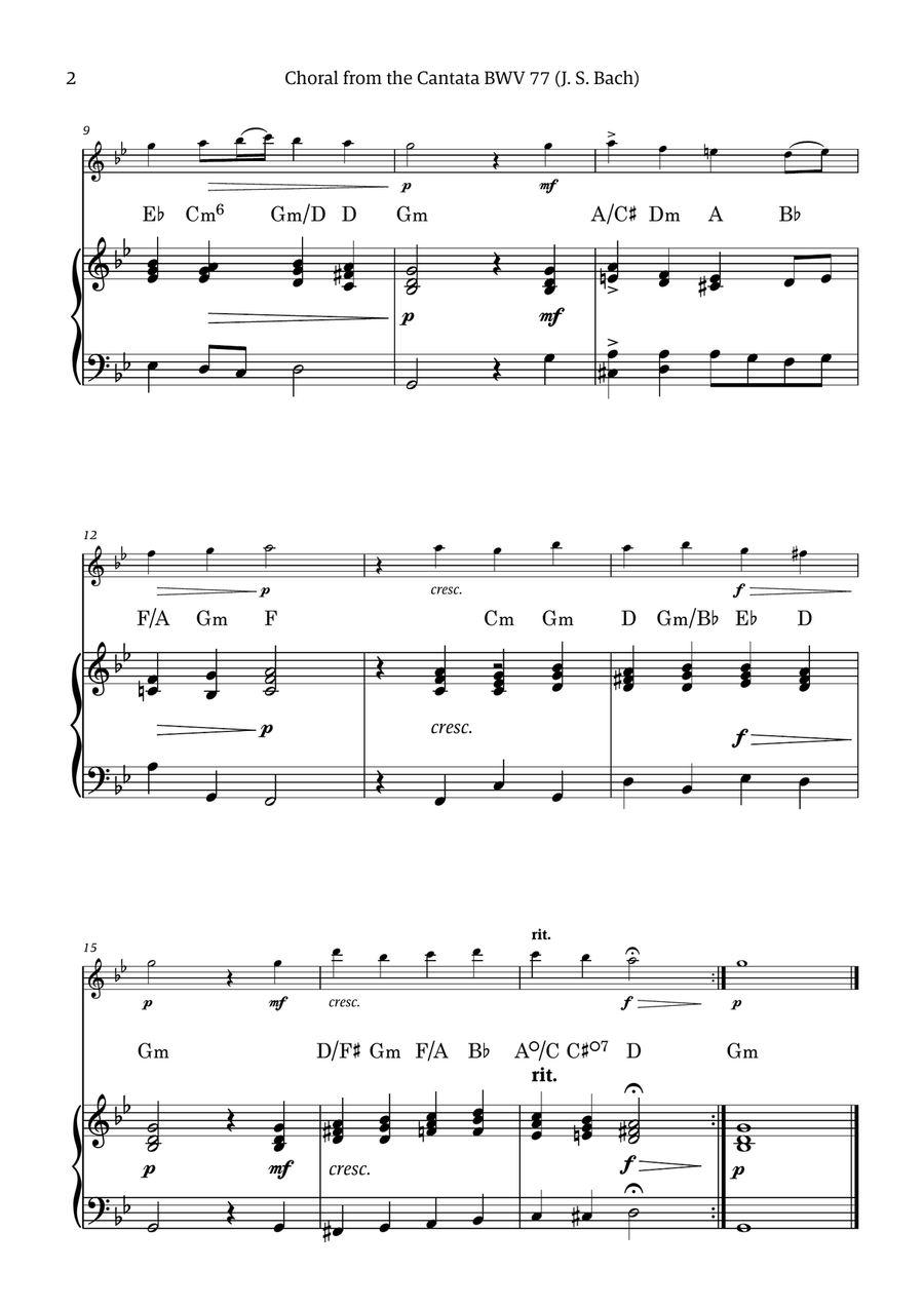 Choral from the Cantata BWV 77 (Solo Flute with Simple Piano Accompaniment) Choir scores gallery preview page 2