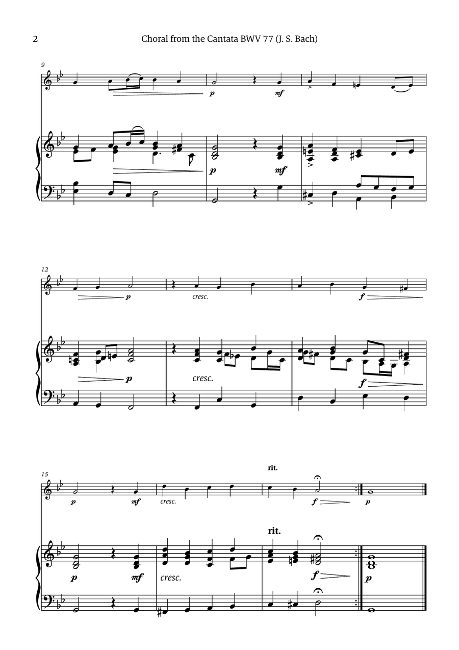 Choral from the Cantata BWV 77 (Solo Piccolo Flute with Piano Accompaniment) Choir scores gallery preview page 2