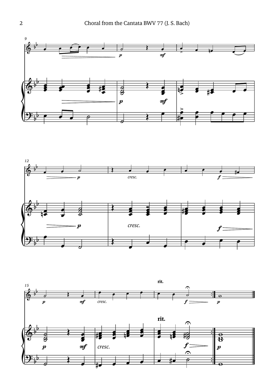 Choral from the Cantata BWV 77 (Solo Oboe with Simple Piano Accompaniment) Choir scores gallery preview page 2