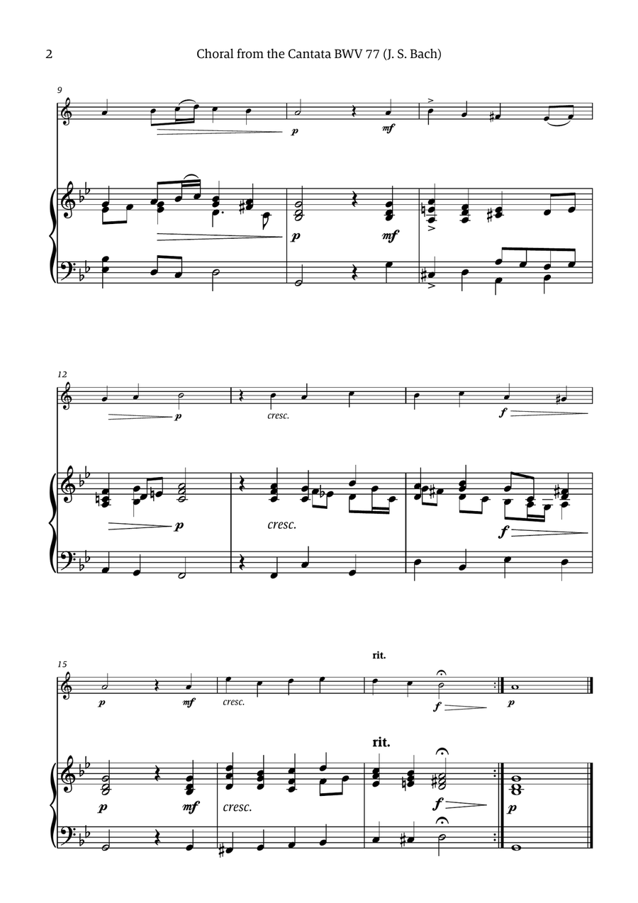 Choral from the Cantata BWV 77 (Solo Clarinet in Bb with Piano Accompaniment) Choir scores gallery preview page 2
