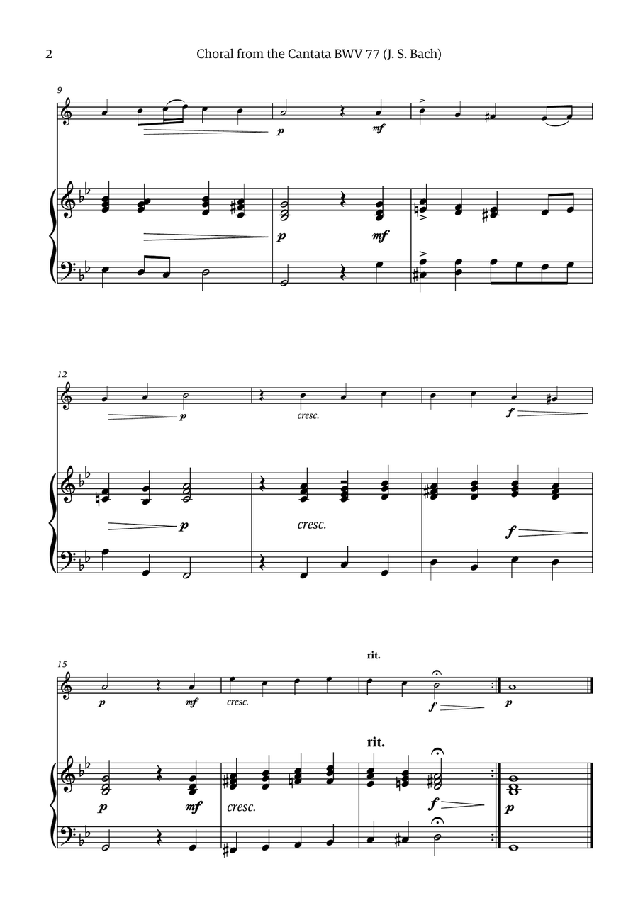Choral from the Cantata BWV 77 (Solo Clarinet in Bb with Simple Piano Accompaniment) Choir scores gallery preview page 2