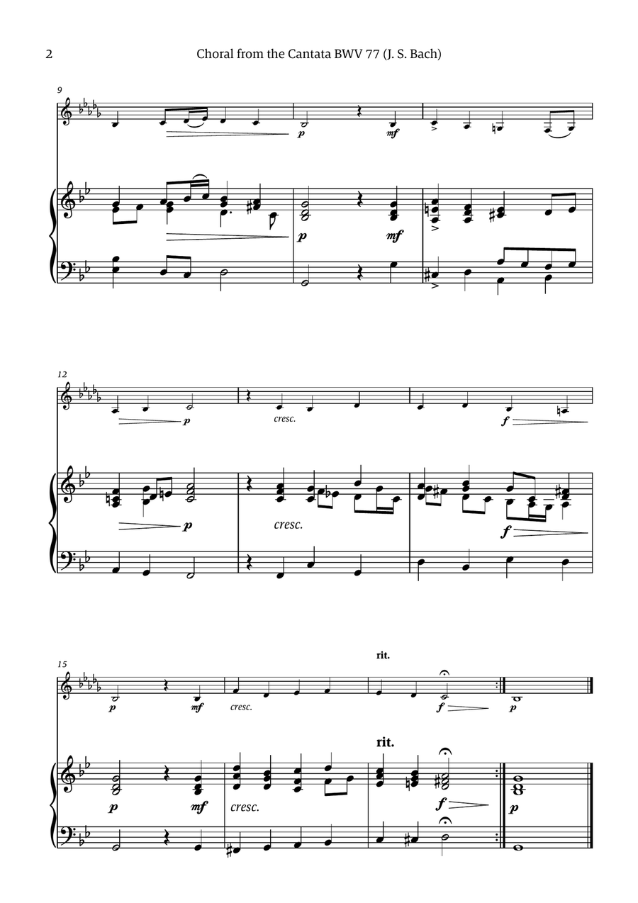 Choral from the Cantata BWV 77 (Solo Clarinet in A with Piano Accompaniment) Choir scores gallery preview page 2