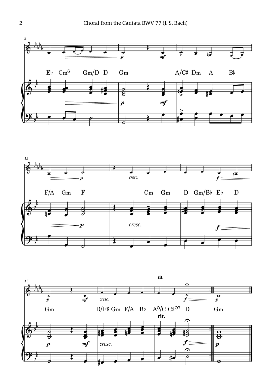 Choral from the Cantata BWV 77 (Solo Clarinet in A with Simple Piano Accompaniment) Choir scores gallery preview page 2