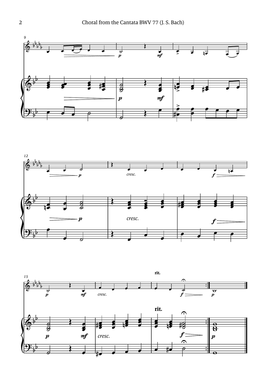 Choral from the Cantata BWV 77 (Solo Clarinet in A with Simple Piano Accompaniment) Choir scores gallery preview page 2