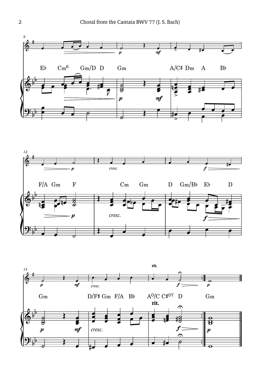 Choral from the Cantata BWV 77 (Solo Clarinet in Eb with Piano Accompaniment) Choir scores gallery preview page 2