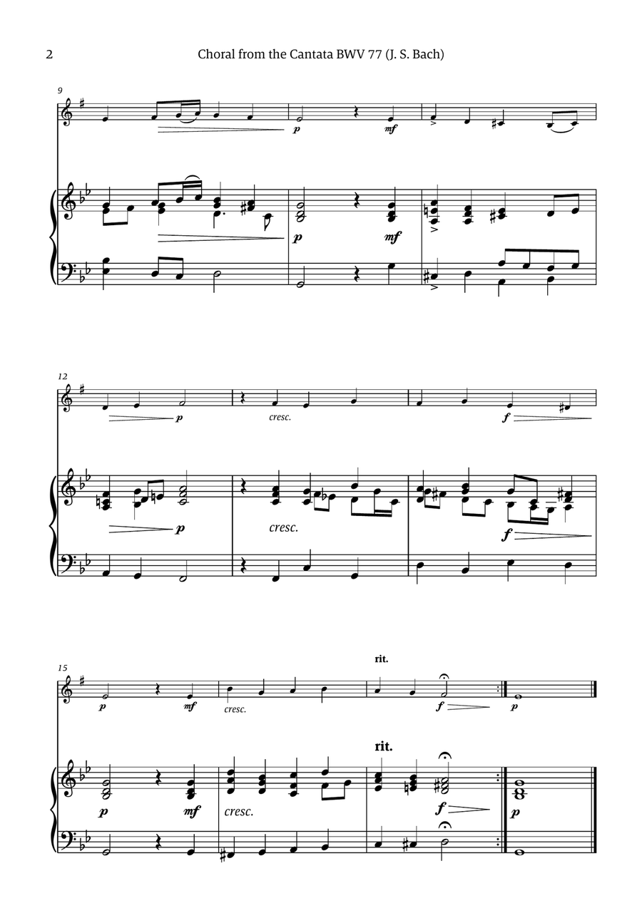 Choral from the Cantata BWV 77 (Solo Clarinet in Eb with Piano Accompaniment) Choir scores gallery preview page 2
