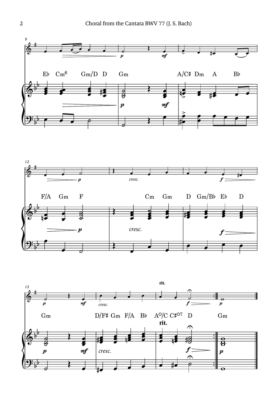 Choral from the Cantata BWV 77 (Solo Clarinet in Eb with Simple Piano Accompaniment) Choir scores gallery preview page 2