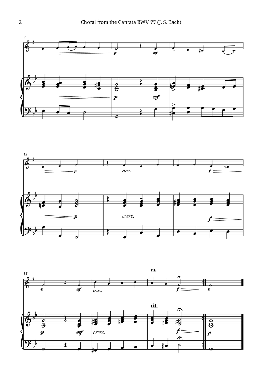 Choral from the Cantata BWV 77 (Solo Clarinet in Eb with Simple Piano Accompaniment) Choir scores gallery preview page 2