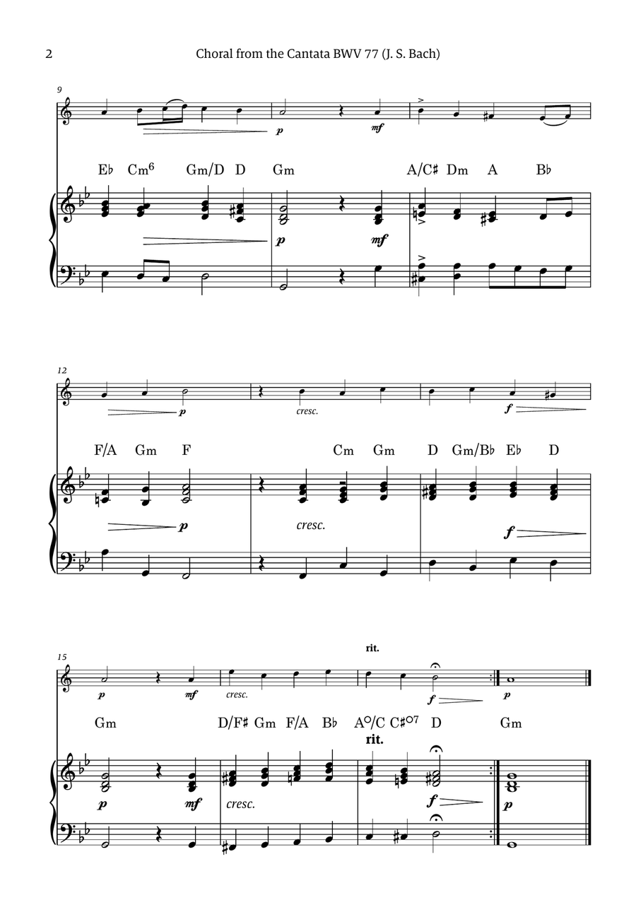 Choral from the Cantata BWV 77 (Solo Soprano Sax with Simple Piano Accompaniment) Choir scores gallery preview page 2