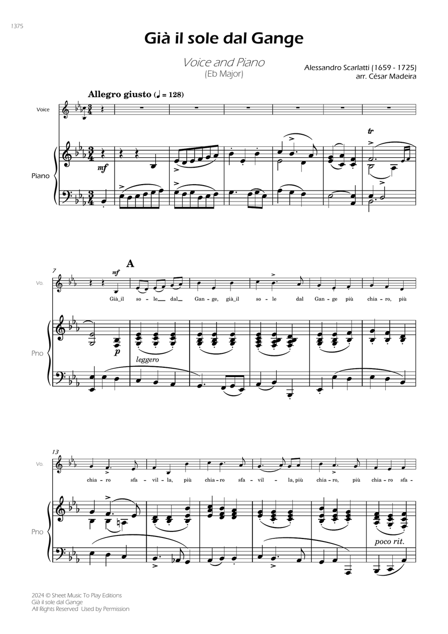 Scarlatti - Già il sole dal Gange - Voice and Piano - Eb Major Piano, Vocal scores gallery preview page 3
