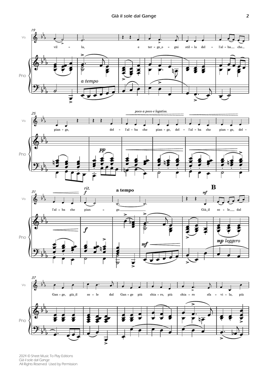 Scarlatti - Già il sole dal Gange - Voice and Piano - Eb Major Piano, Vocal scores gallery preview page 4