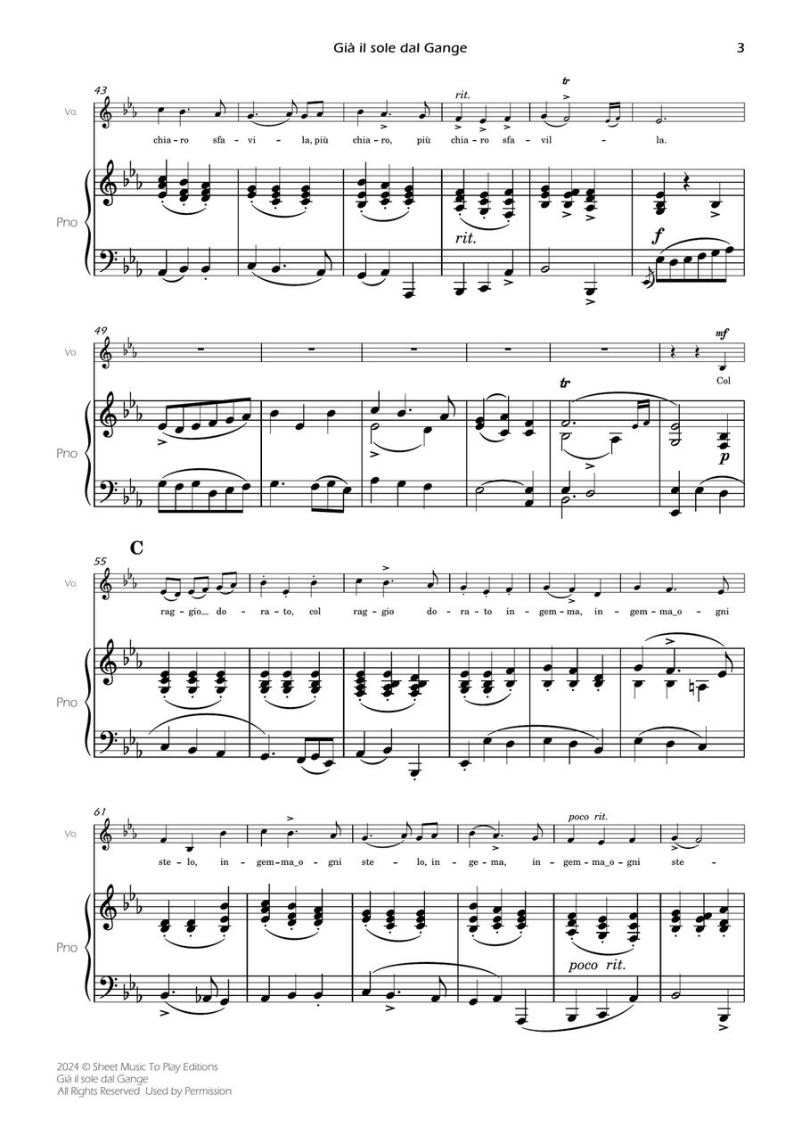Scarlatti - Già il sole dal Gange - Voice and Piano - Eb Major Piano, Vocal scores gallery preview page 5