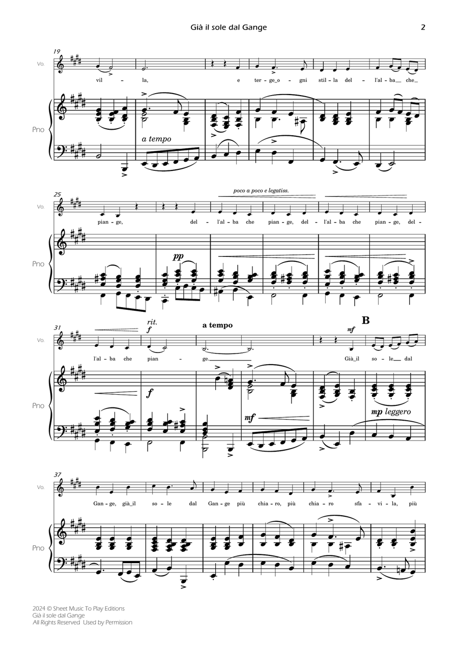 Scarlatti - Già il sole dal Gange - Voice and Piano - E Major Piano, Vocal scores gallery preview page 4