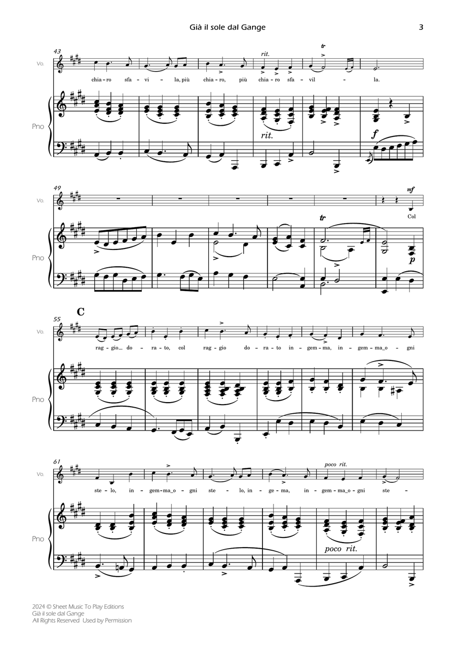 Scarlatti - Già il sole dal Gange - Voice and Piano - E Major Piano, Vocal scores gallery preview page 5