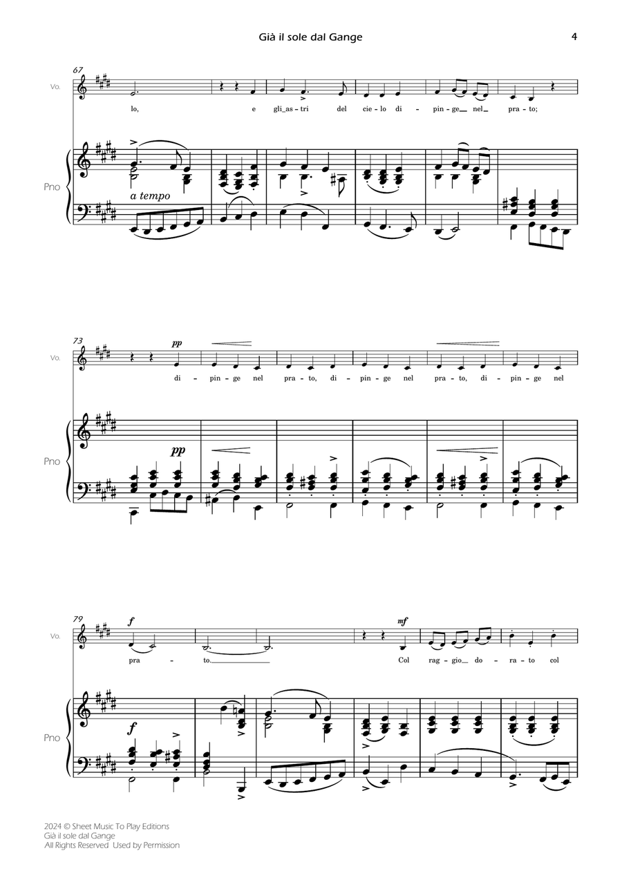 Scarlatti - Già il sole dal Gange - Voice and Piano - E Major Piano, Vocal scores gallery preview page 6