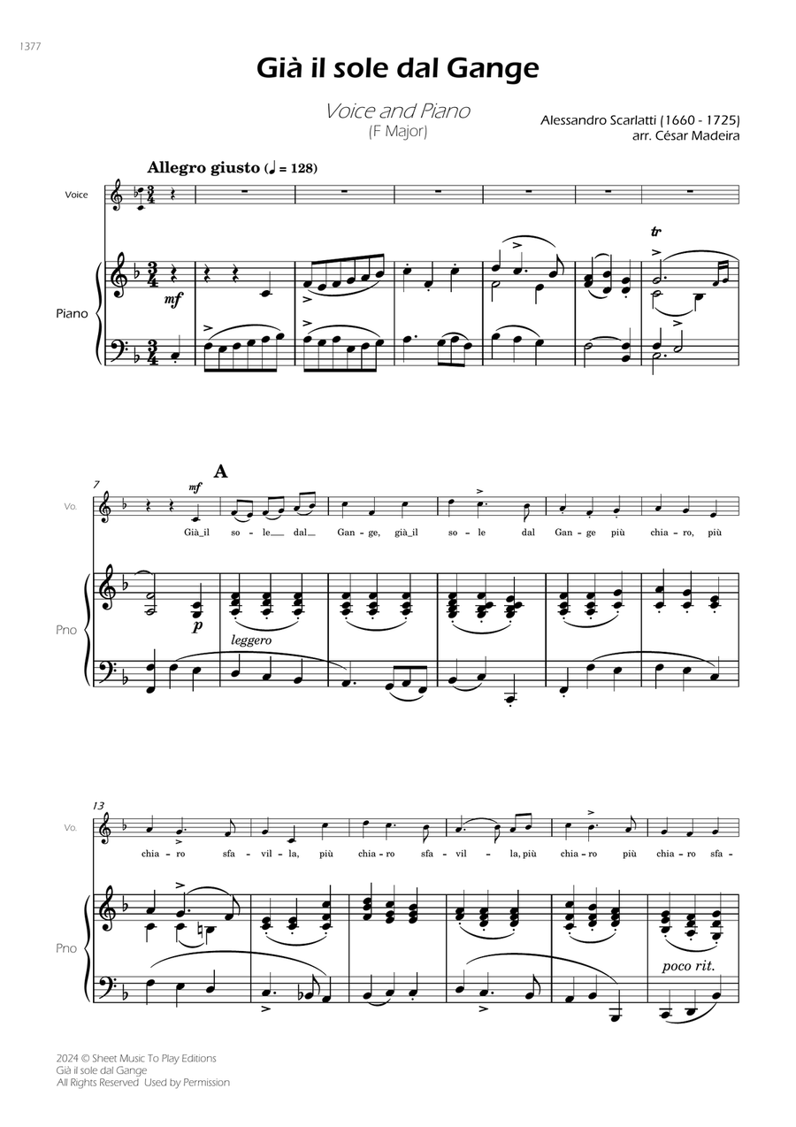 Scarlatti - Già il sole dal Gange - Voice and Piano - F Major Piano, Vocal scores gallery preview page 3