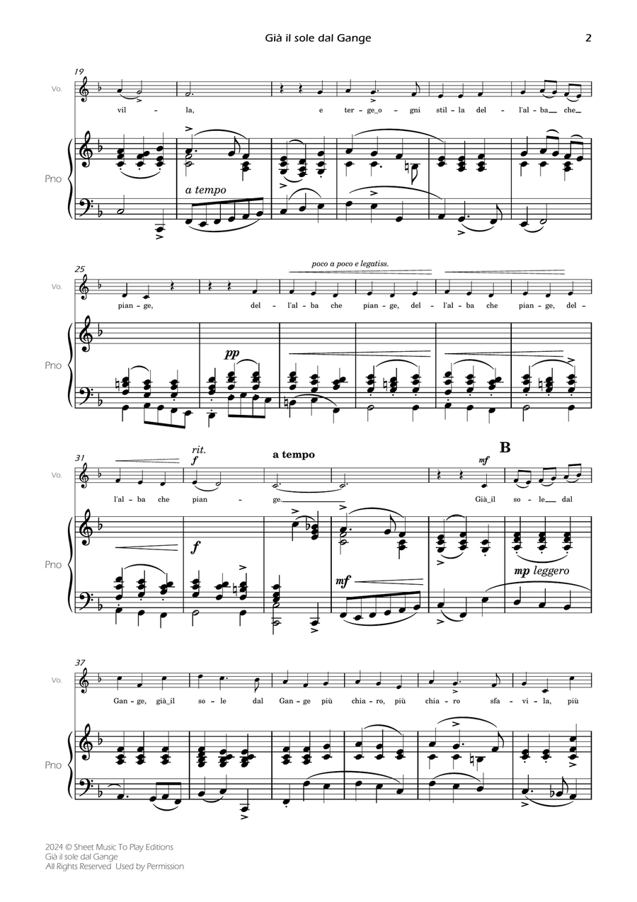 Scarlatti - Già il sole dal Gange - Voice and Piano - F Major Piano, Vocal scores gallery preview page 4