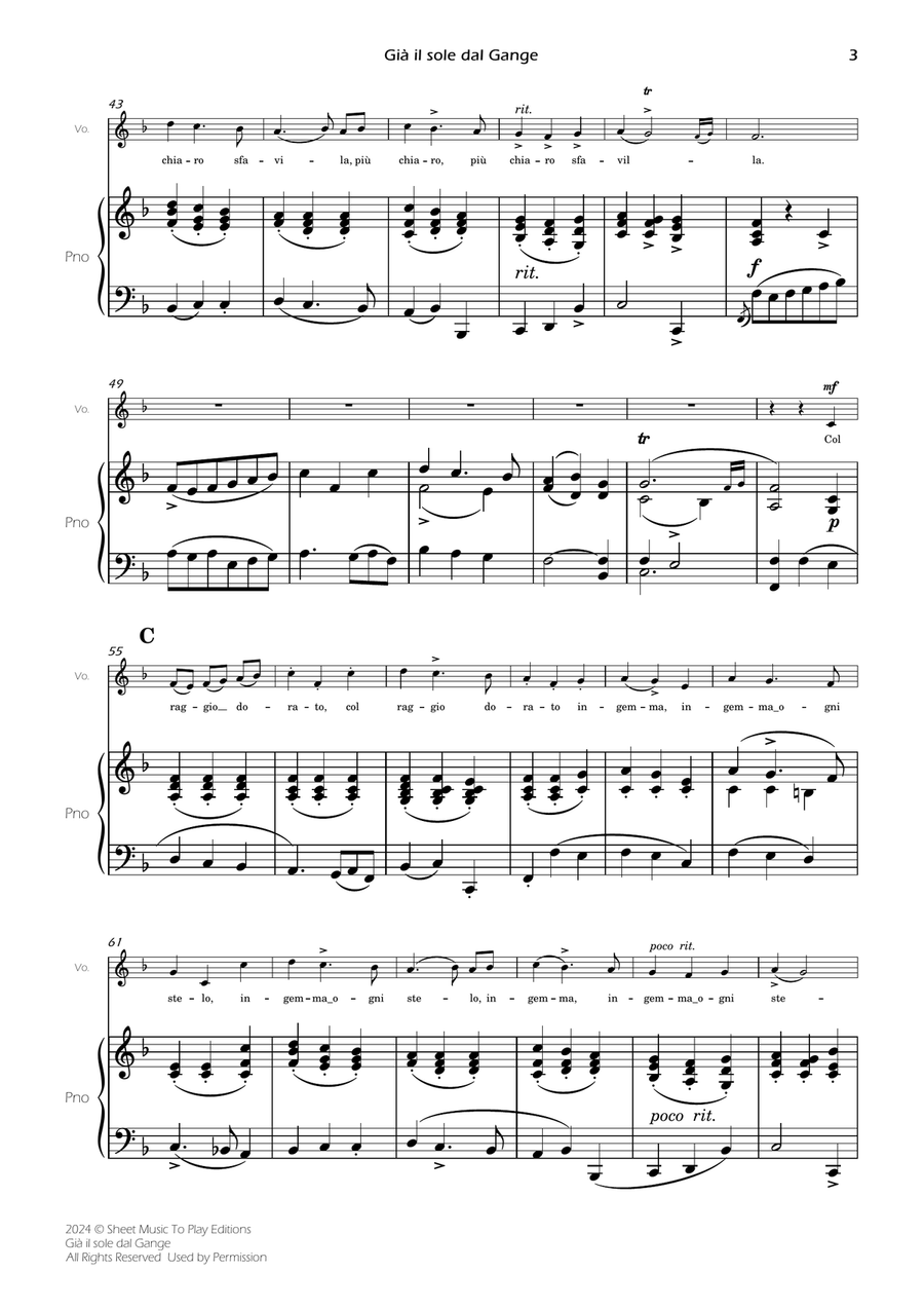 Scarlatti - Già il sole dal Gange - Voice and Piano - F Major Piano, Vocal scores gallery preview page 5