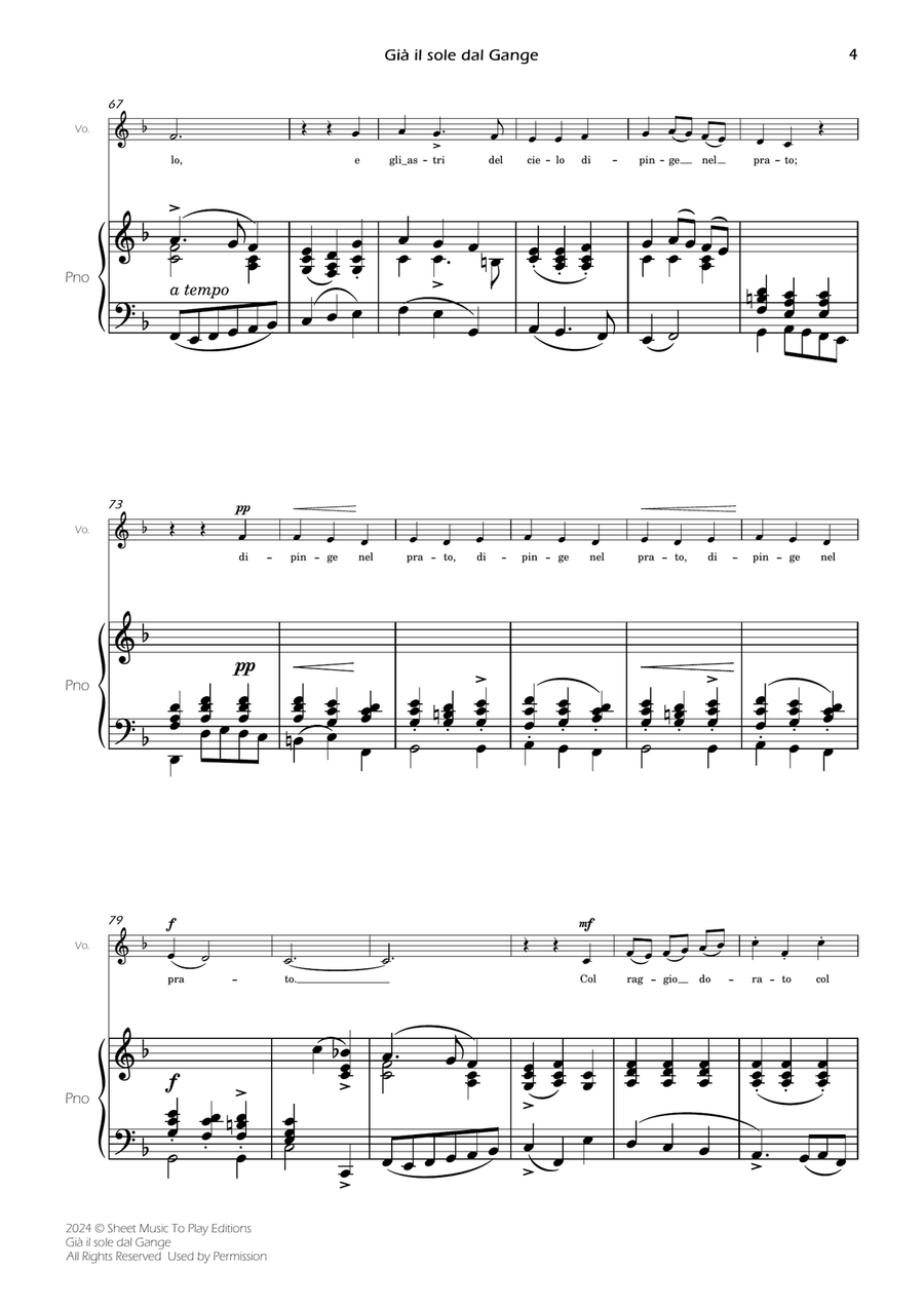 Scarlatti - Già il sole dal Gange - Voice and Piano - F Major Piano, Vocal scores gallery preview page 6