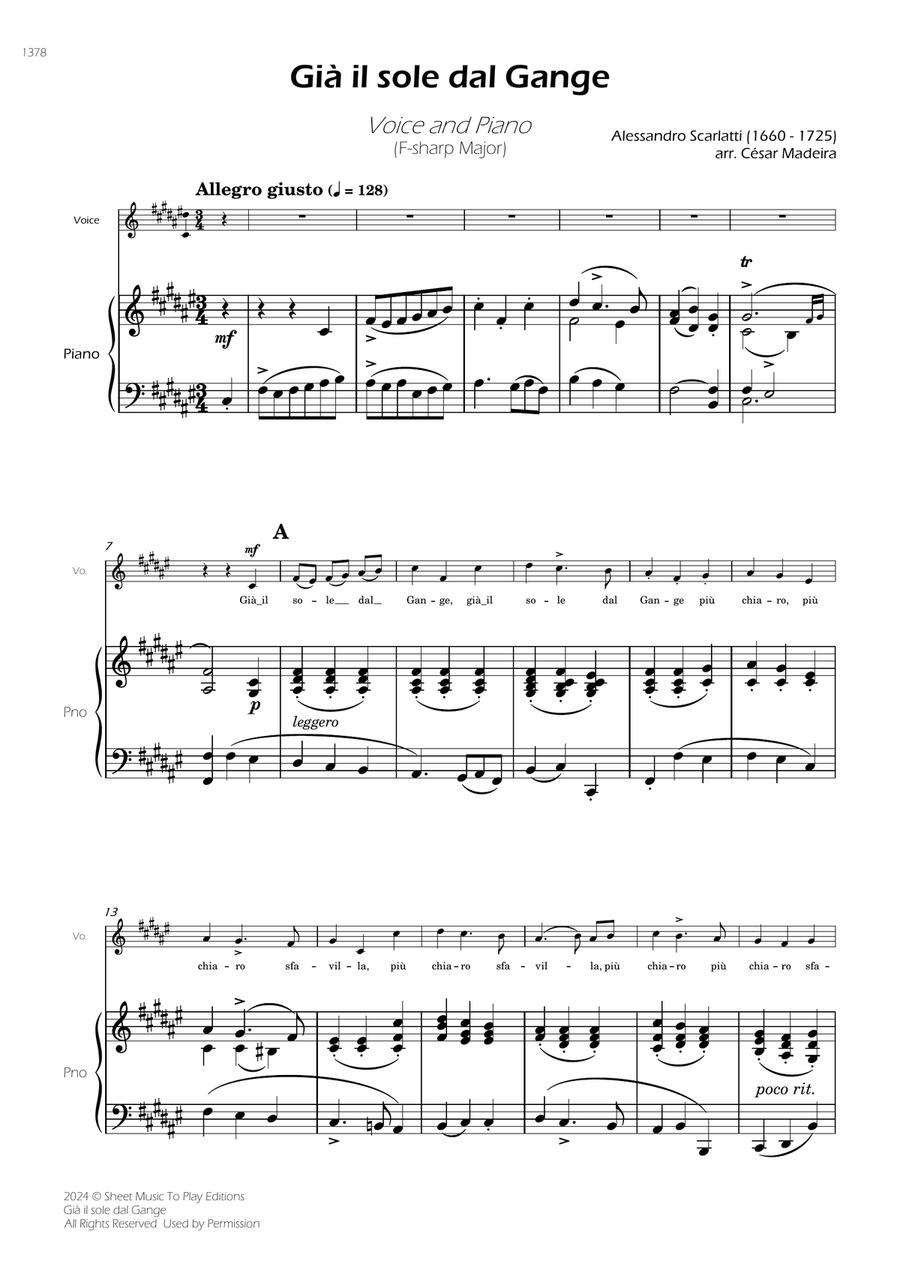 Scarlatti - Già il sole dal Gange - Voice and Piano - F# Major Piano, Vocal scores gallery preview page 3