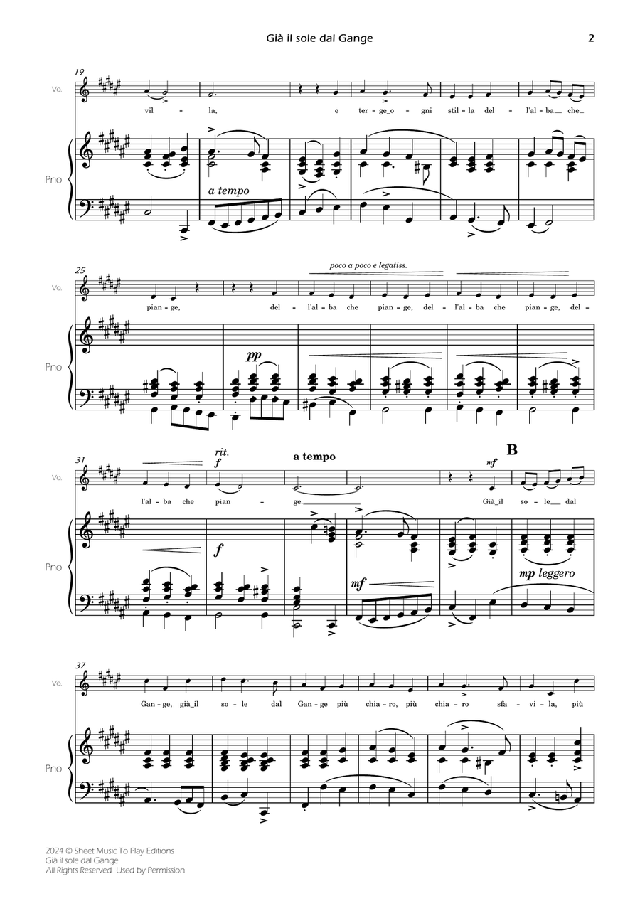 Scarlatti - Già il sole dal Gange - Voice and Piano - F# Major Piano, Vocal scores gallery preview page 4