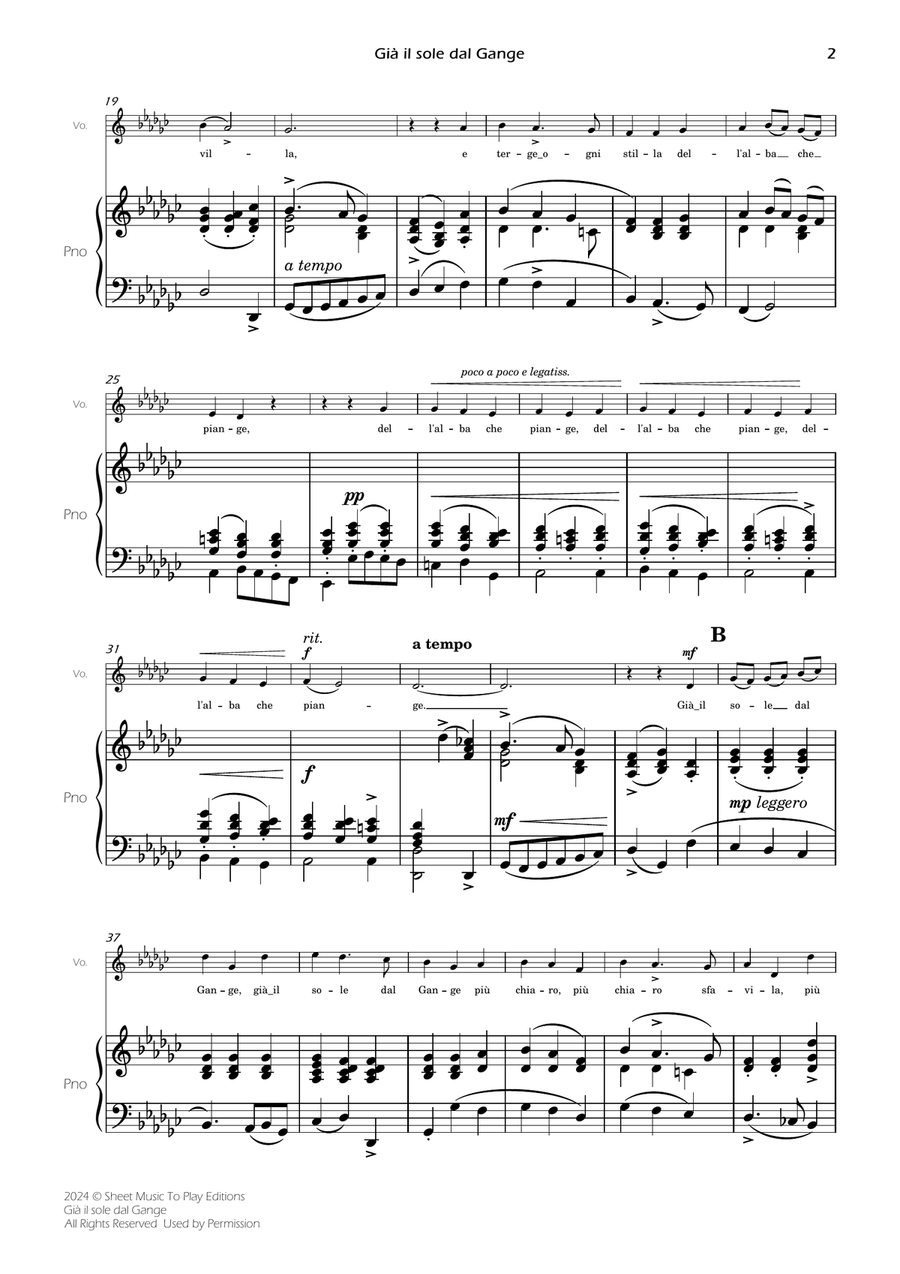 Scarlatti - Già il sole dal Gange - Voice and Piano - Gb Major Piano, Vocal scores gallery preview page 4