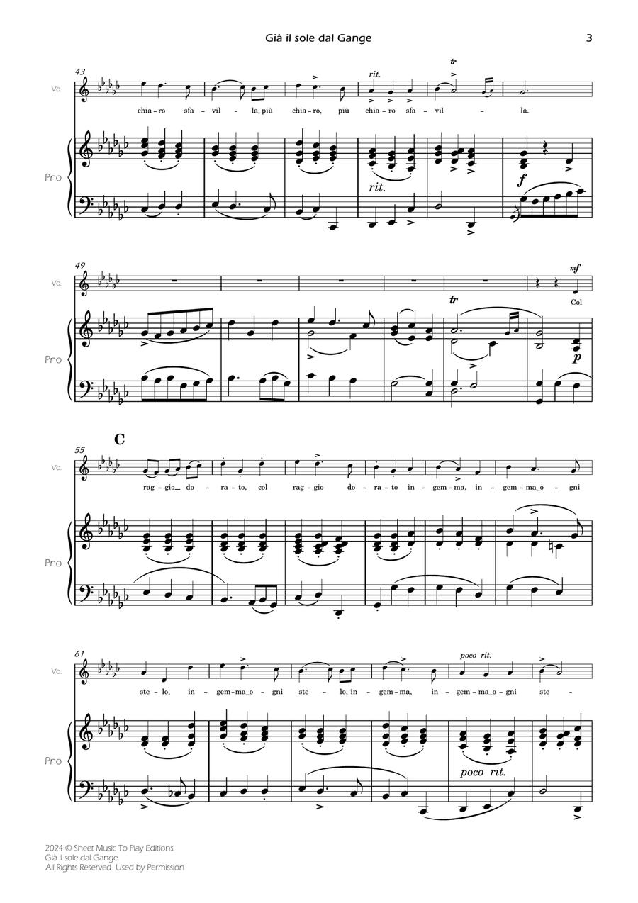 Scarlatti - Già il sole dal Gange - Voice and Piano - Gb Major Piano, Vocal scores gallery preview page 5