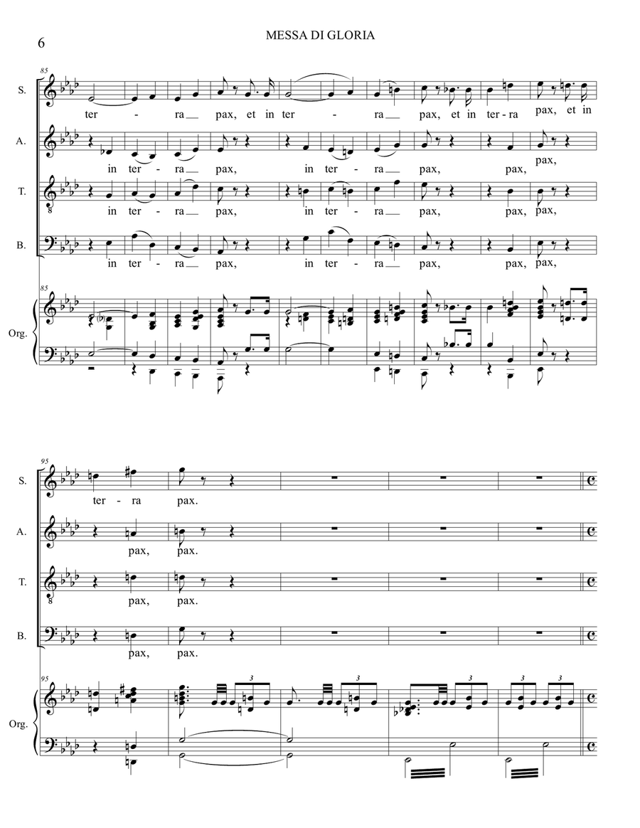MESSA DI GLORIA, 2. GLORIA. G. Puccini. Arr. for Tenor Solo, SATB Choir and Orgn 4-Part scores gallery preview page 6