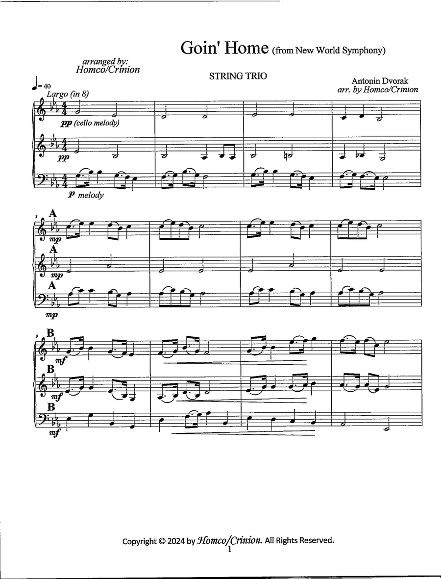 Goin' Home (from New World Symphony) String Trio scores gallery preview page 2