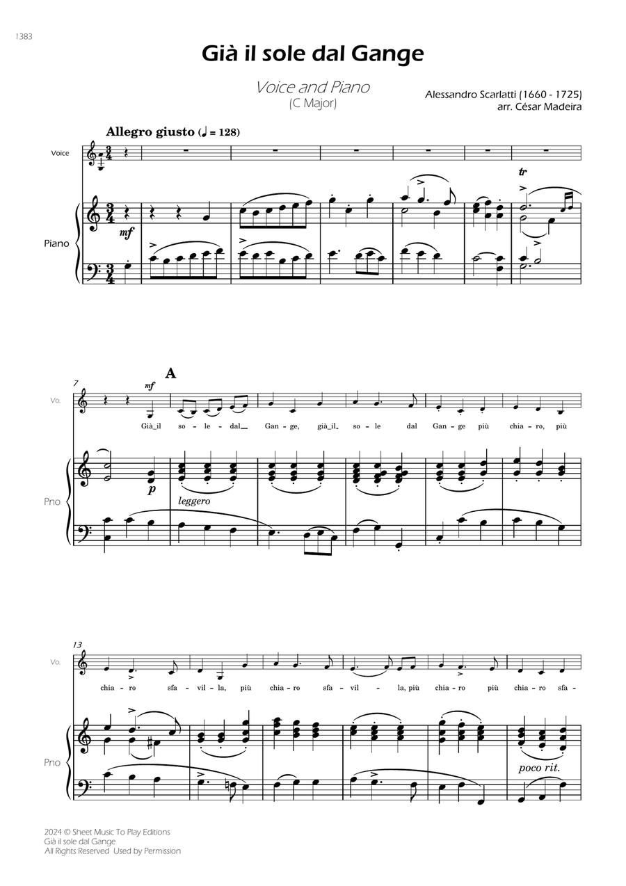 Scarlatti - Già il sole dal Gange - Voice and Piano - C Major Piano, Vocal scores gallery preview page 3