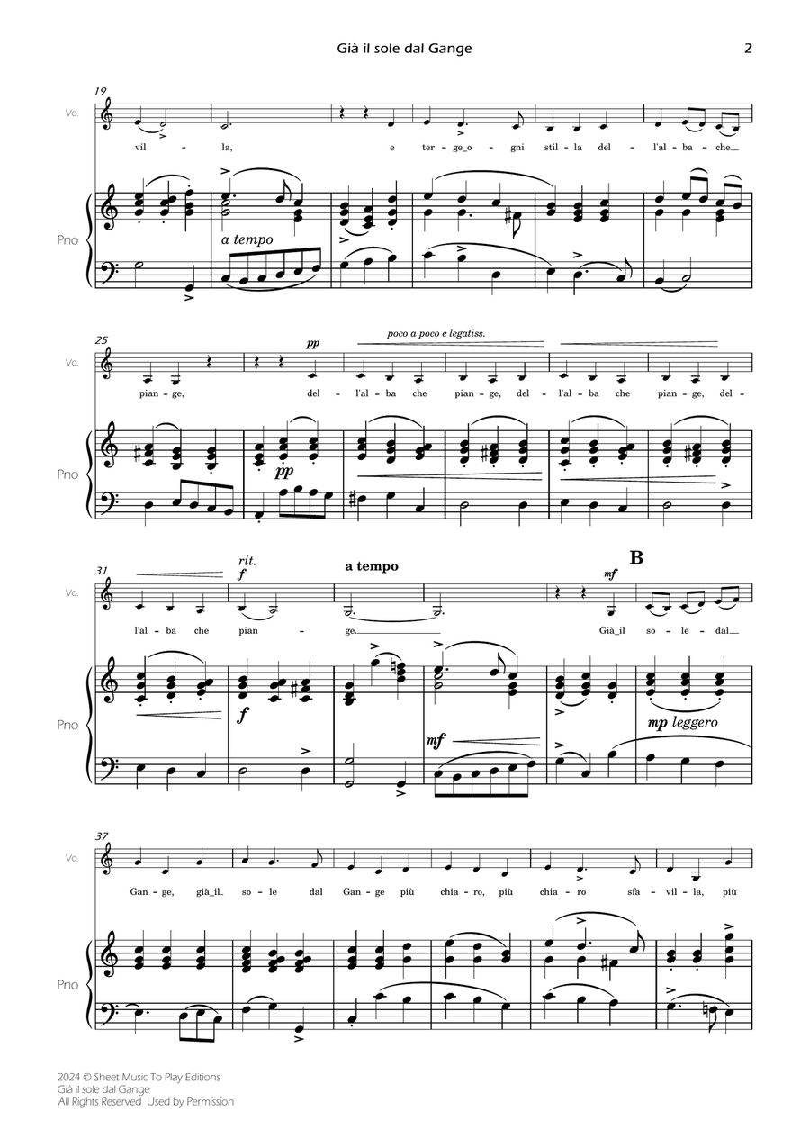 Scarlatti - Già il sole dal Gange - Voice and Piano - C Major Piano, Vocal scores gallery preview page 4