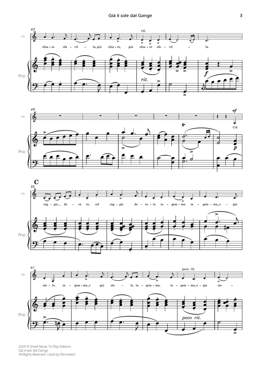 Scarlatti - Già il sole dal Gange - Voice and Piano - C Major Piano, Vocal scores gallery preview page 5