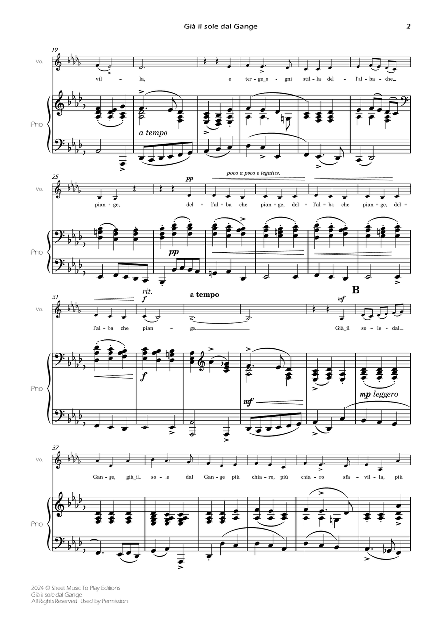Scarlatti - Già il sole dal Gange - Voice and Piano - Db Major Piano, Vocal scores gallery preview page 4