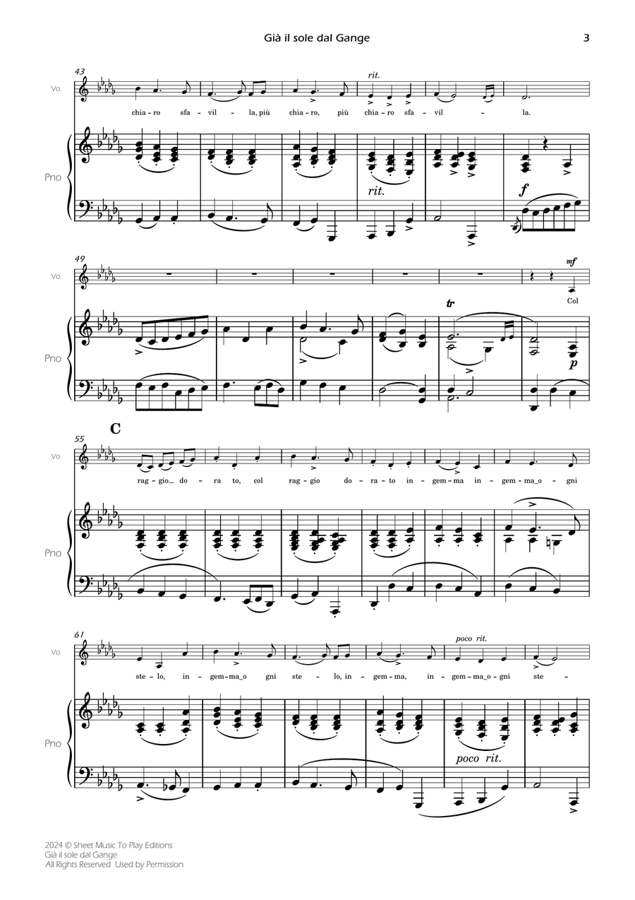 Scarlatti - Già il sole dal Gange - Voice and Piano - Db Major Piano, Vocal scores gallery preview page 5