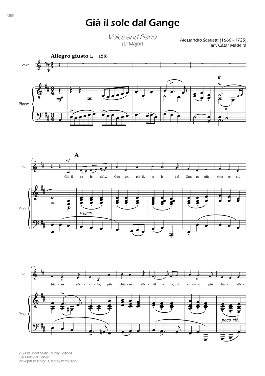 Scarlatti - Già il sole dal Gange - Voice and Piano - D Major Piano, Vocal scores gallery preview page 3