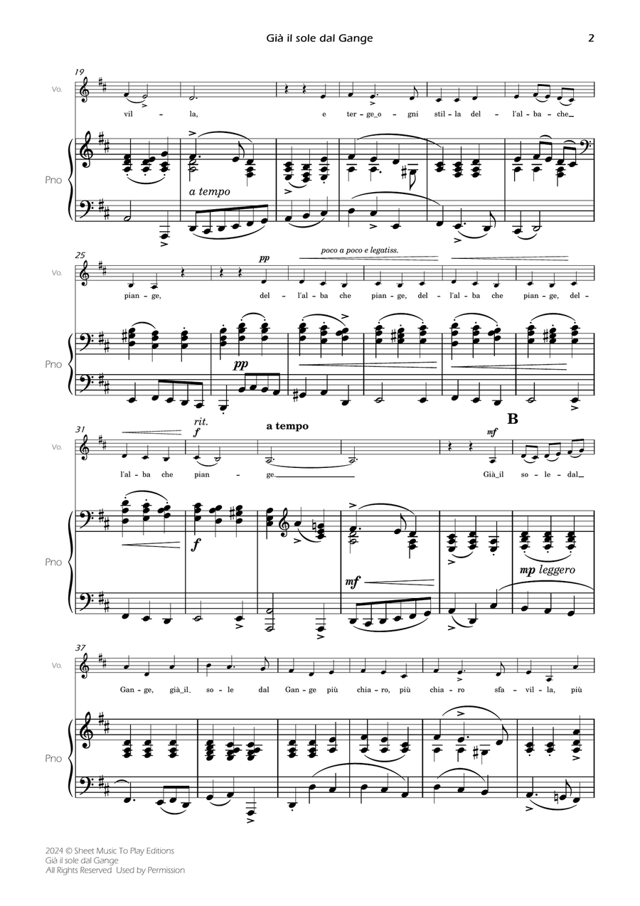 Scarlatti - Già il sole dal Gange - Voice and Piano - D Major Piano, Vocal scores gallery preview page 4
