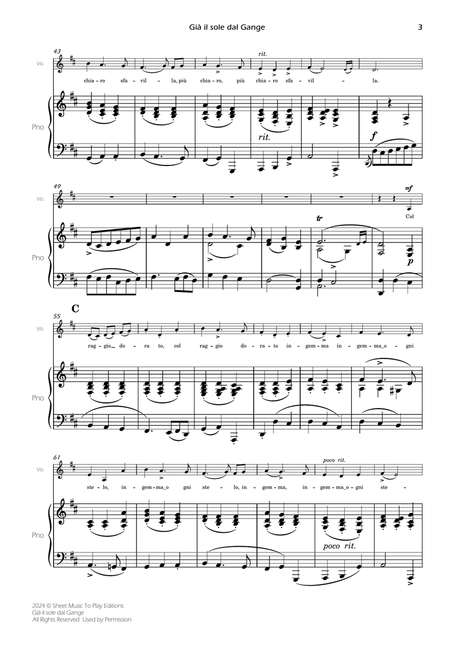 Scarlatti - Già il sole dal Gange - Voice and Piano - D Major Piano, Vocal scores gallery preview page 5