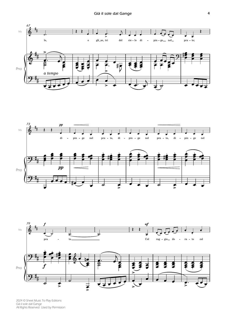 Scarlatti - Già il sole dal Gange - Voice and Piano - D Major Piano, Vocal scores gallery preview page 6